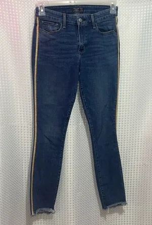 Abercrombie & Fitch Harper Low Rise Ankle Womens Jeans Size 25/2L Blue Raw Hem thumbnail 1
