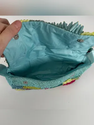 Handcrafted in India Beaded Coastal Coral Reef Shoulder Handbag Purse Teal Aqua thumbnail 7