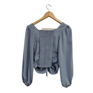 Abercrombie Ruched Front‎ Long Sleeve Coquette Blouse Blue Size XS Y2K thumbnail 2