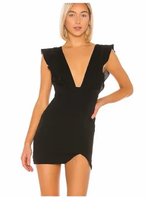 Superdown Harlow Ruffle Slit Mini Dress‎ in Black Size Medium thumbnail 3