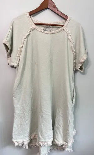 Umgee Sage Green Fringed French Terry Knit Dress M Boho Cutout Back thumbnail 1