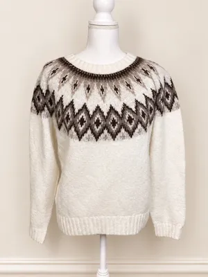 Old Navy XS Cream Brown Fair Isle Wool Blend Nordic Sweater CabinCore Ski Resort thumbnail 2