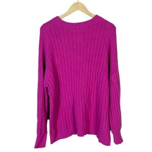 Aerie Ribbed Knit Pullover Magenta Pink Split Cuff Relaxed Sweater Size XS thumbnail 5