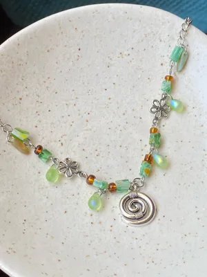 Handmade quality glass beads & flower fairy boho cottage whimsical dangle earrings & necklace set💐🍃 thumbnail 8