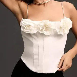Anthropologie Sunday in Brooklyn Floral White Corset Tank Top thumbnail 1