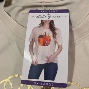 State of Mind Cream Tee with Pumpkin Design Size 2X (Bust 44”) NWT thumbnail 6