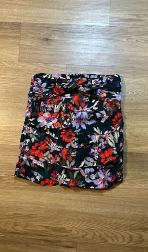 Zara XS Black Multicolor Floral Ruffle Knot Draped High-Waist Mini Skirt thumbnail 2