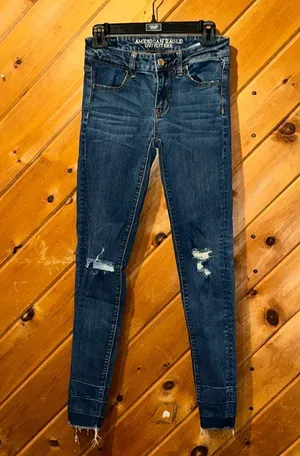 American Eagle distressed jegging raw hem fold up bottom jeans thumbnail 2