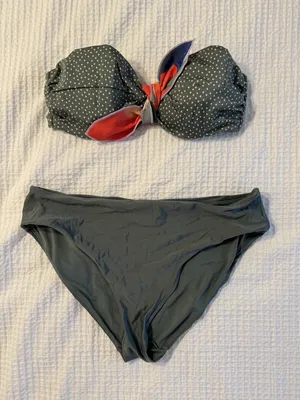 H&M Green Bathing Suit Polka Dot Strapless US 10 Removable Tie Full Coverage thumbnail 1