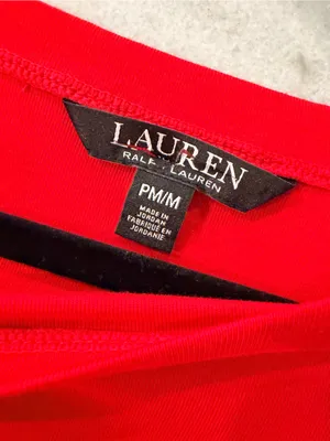 NWOT LRL Lauren Ralph Lauren Size M Red Boat Neck Cuffed Sleeve Top Cotton thumbnail 9