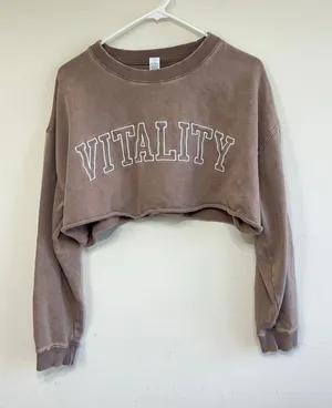 Vitality Brown Acid Wash Crop Sweater Small Women thumbnail 1