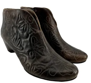 Pikolinos Ankle Boots Leather Embroidered Heeled Slip On Almond Toe Brown 7.5 thumbnail 1