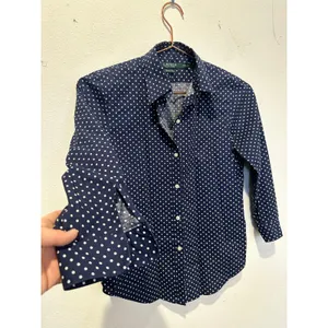 LAUREN RALPH LAUREN Navy White Polka Dot 3/4 Sleeve Button Up Shirt size P XS thumbnail 5
