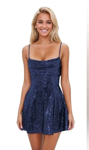 NWT B Darlin Blue Sequin Sparkly Cowl Neck Mini Dress thumbnail 11