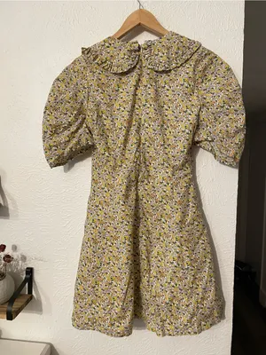Anthropologie Yellow Floral Mini Dress Ruffle Short Sleeve Collared Printed SZ 4 thumbnail 4