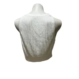 Free People Women's M White Ribbed Button Front Crop Top Vest thumbnail 3
