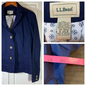 L.L.Bean Women's Navy Blue Cotton Blazer Jacket Size 14 REG Business Casual READ thumbnail 11