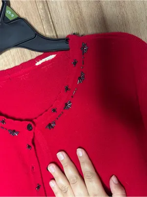 Red Embellished Women's Sweater Cardigan size M thumbnail 3
