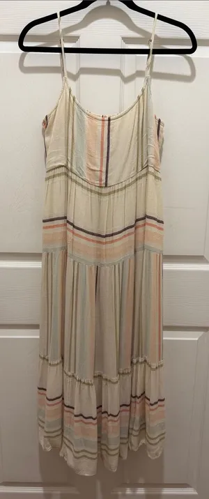 Rip Curl Villa Smocked Cotton Midi Dress - Pastel Stripe - Size Medium - travel thumbnail 1