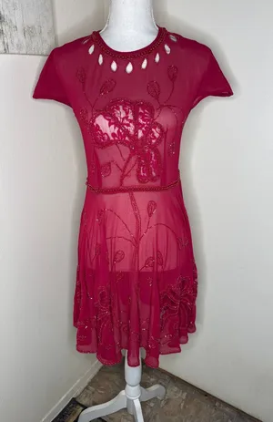 Vintage Beaded Mesh Keyhole Mini Dress - Y2K Fairycore Whimsygoth Read thumbnail 1