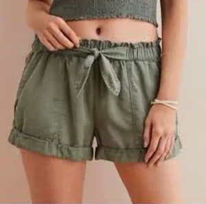 Aerie Olive Tie High Waist Paperbag Lyocell Shorts size Medium thumbnail 1