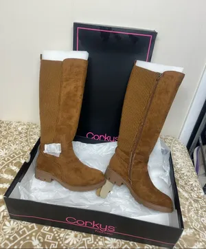 Corkys Tall Hey there Chestnut Suede-Look Ribbed Back Heeled Boots thumbnail 1