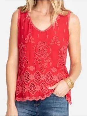 Johnny Was Luanna Red Eyelet Scoop Neck Tank Blouse thumbnail 1