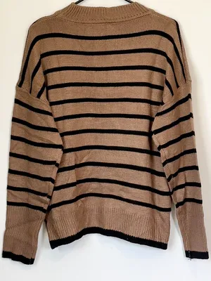 NWT Cupshe Brown and Black Striped Drop Shoulder Knit Sweater - Size: Large thumbnail 6
