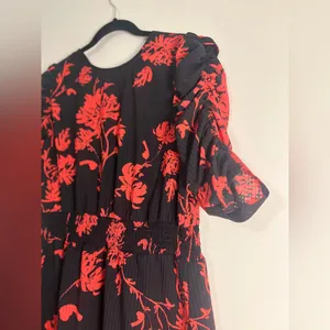 Who What‎ Wear Black Red Floral Puff Sleeve Midi Dress Size L cocktail wedding thumbnail 4