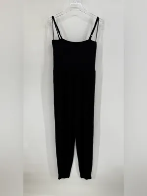 Posh peanut Bamboo Smocked Spaghetti Jumpsuit - Black Ribbed size L thumbnail 3