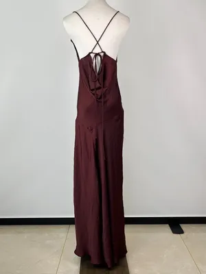 NWOT Farm Rio Ruffled Sleeveless V-Neck Maxi Dress Burgundy Size M thumbnail 12