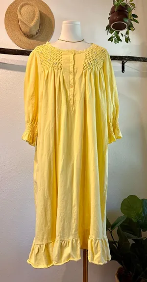 Vintage Yellow Floral Embellished Nighty Sleep Dress Cottage Size XL The Paragon thumbnail 1