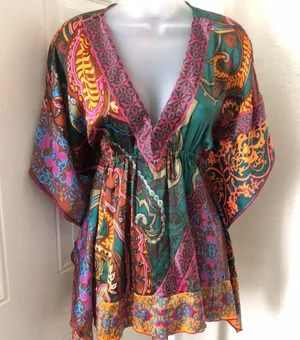 Beautiful multi-coloured silk boho bubu mumu butterfly y2k vibes top blouse bohemian hippie indie fairycore vibe thumbnail 1