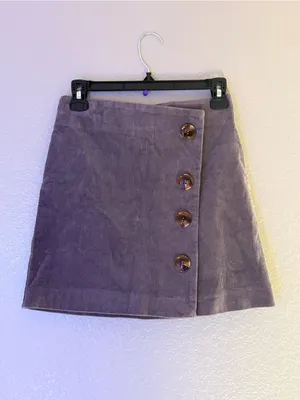 Altar’d State Lavender Corduroy Faux Wrap Button Mini Skirt Size S Fall thumbnail 5
