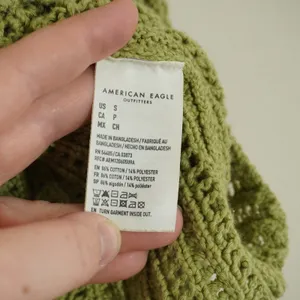 American Eagle Small Sage Green Open Knit Cropped Cardigan Sweater Distressed thumbnail 6