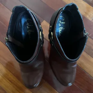 Cole Haan Ankle Boots High Heel Booties Two Tone Brown Leather Side Zip Buckle thumbnail 3