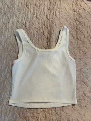 Shein white tank crop top ribbed thumbnail 2