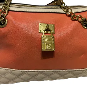 Anne Klein Satchel‎ Bag Womens Coral Cream Quilted Chain Shoulder Purse Padlock thumbnail 2