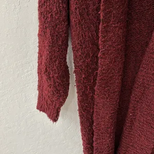 Anthropologie Red Long Line Open Front Sherpa Teddy Cardigan No Pockets M thumbnail 6
