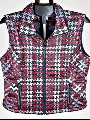 Christopher & Banks Houndstooth Quilted Vest Black & Pink Large Like New thumbnail 2