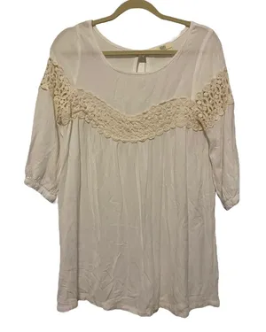 Kori American White and Cream 3/4 Sleeve Boho Blouse Size Small thumbnail 1