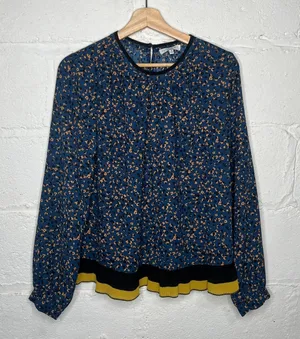 Current Air Women's Blue Speckled Long Sleeve Accordion Hem Blouse Size‎ Medium thumbnail 1