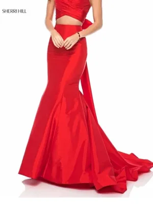 Sherri Hill Red Mermaid Skirt with Train size 8 NEW paired with checkered blouse thumbnail 2