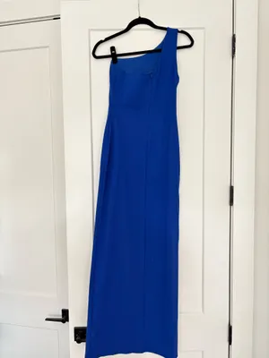 Lulus One Shoulder High Slit Maxi Dress royal blur thumbnail 3