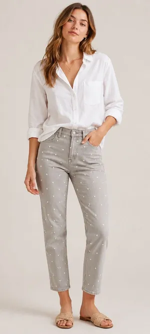 J.Crew Gray Polka Dot High Rise Cropped Straight Leg Jeans Size 29 thumbnail 1