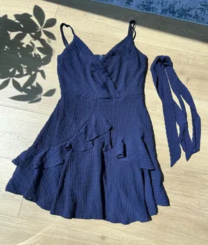 Navy Blue Ruffle Mini Dress thumbnail 1