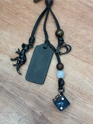 Coach Heritage Black Leather Loop Charm Keychain with Beads, Rexy Dinosaur, Dice thumbnail 9