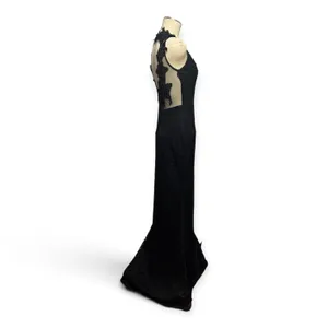 Symphony Lace Illusion Mesh Stretch Long Formal Dress Gown Black Large thumbnail 8