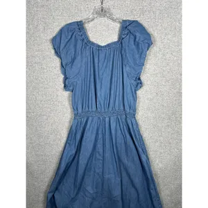 GAP Large Womens Dress Puff Sleeve Denim Midi‎ V-Neck 100% Cotton Medium Wash thumbnail 13