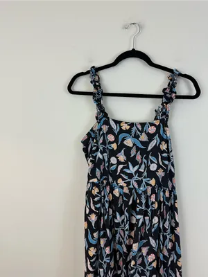 Universal Thread Floral Ruffle Strap Maxi Dress in Navy and Pastel Size Medium thumbnail 3